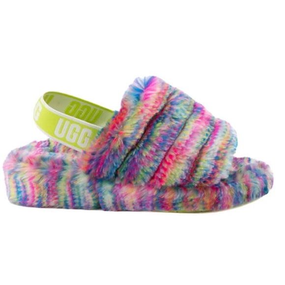 UGG Fluff Yeah Pixelate Printed Faux Shearling Slides - Picture 5 of 7